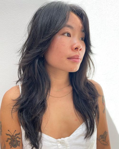 Dark Brown Wolf Haircut with Face Framing Layers