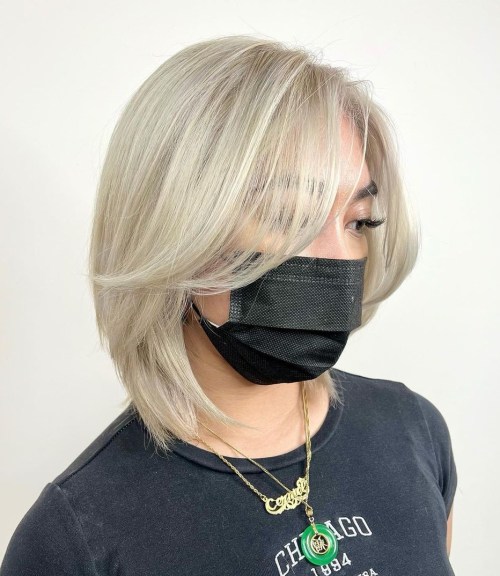 Layered Blonde Bob with Nose Length Framing Bangs