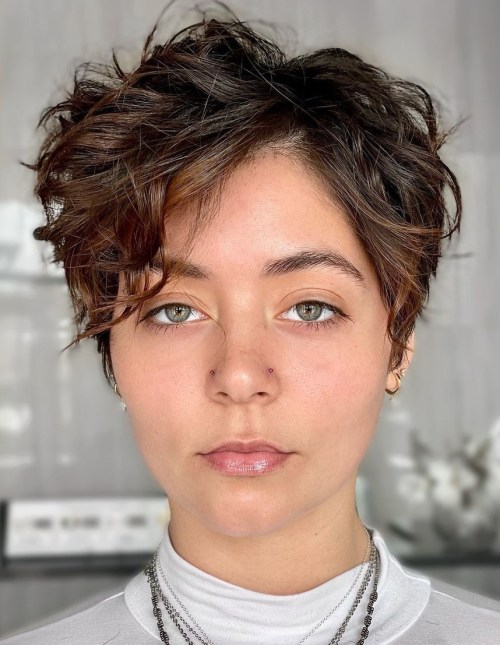 Long Curly Pixie with Side Part