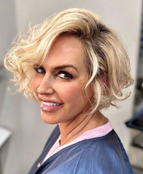 Over 40 Bob With Playful Curls
