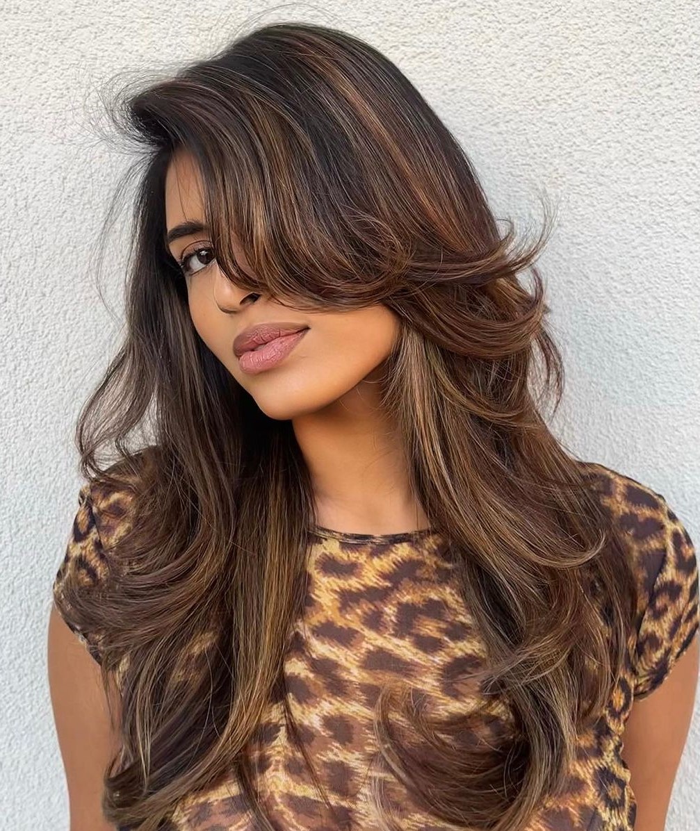 Side Swept Wispy Butterfly Haircut Subtle Flippy Layers and Highlights