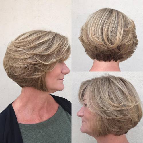 Layered Ash Blonde Bob For Older Women