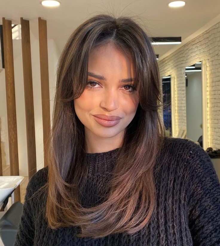 Medium Part Hairstyle for Straight Brunette Hair