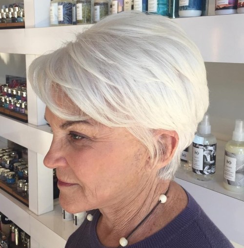 60+ White Layered Pixie