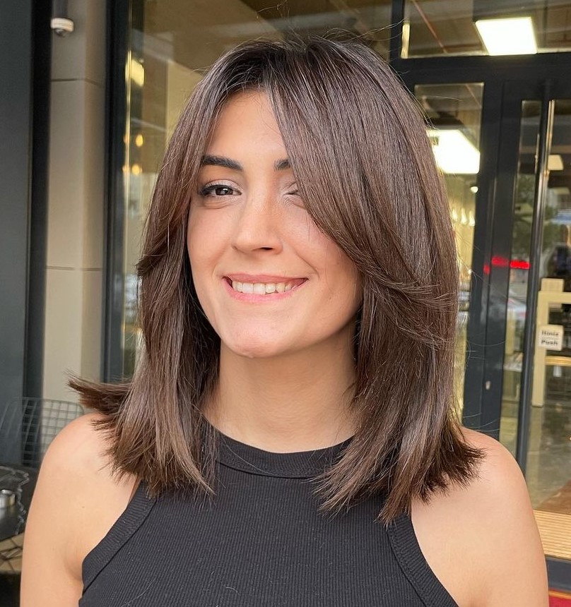 Long Bob with Long Straight Curtain Bangs