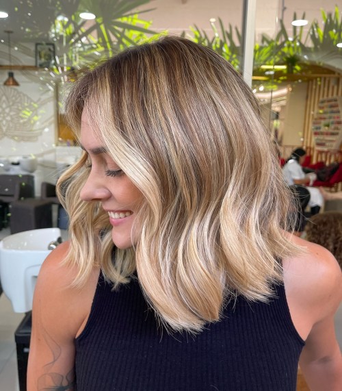 Golden Bronde Lob with Peach Blonde Ends