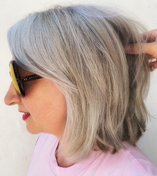 Gray Lob with Side Bangs