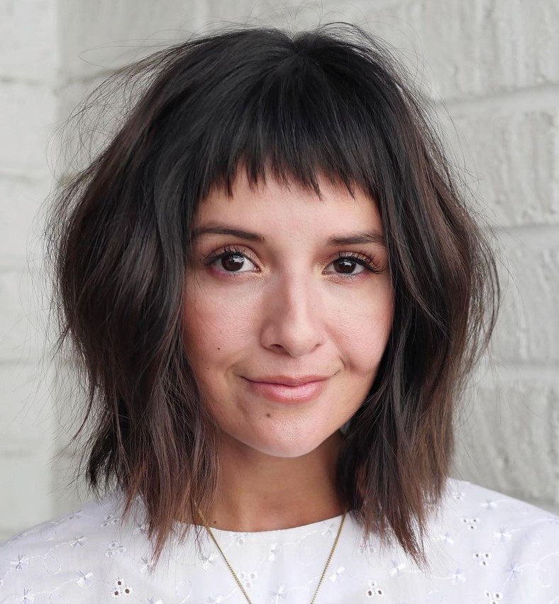 Tousled Brunette Bob with Baby Bangs