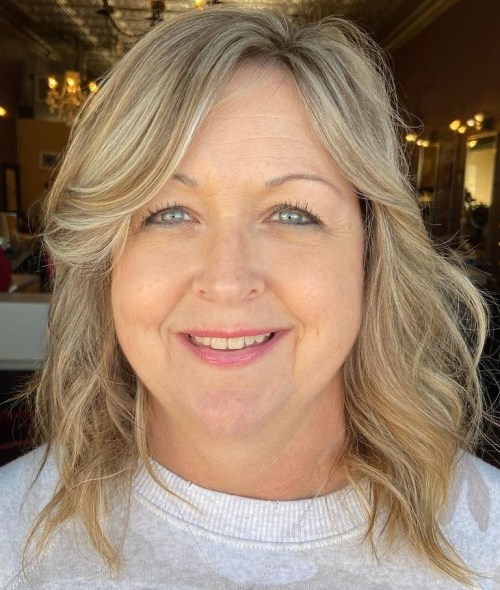 Medium Length Hairstyle for Older Women with Round Face Shape