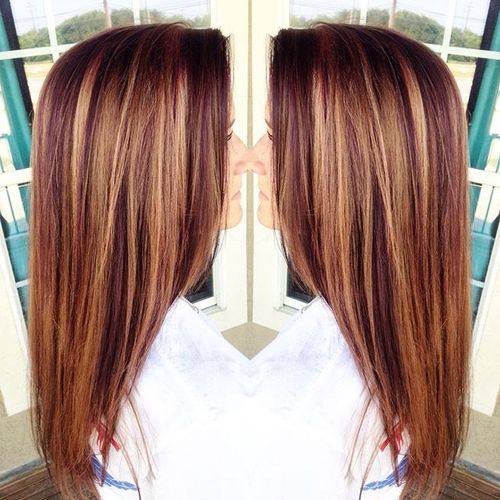 purple red hair with caramel highlights