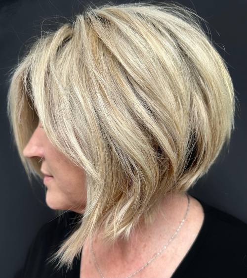 Over 40 Inverted Shaggy Blonde Bob