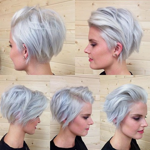 short silver gray blonde choppy bob