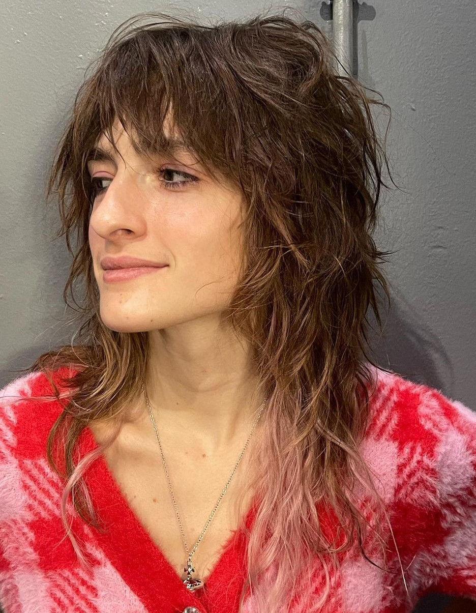 Messy Wavy Wolf Cut with Shaggy Bangs