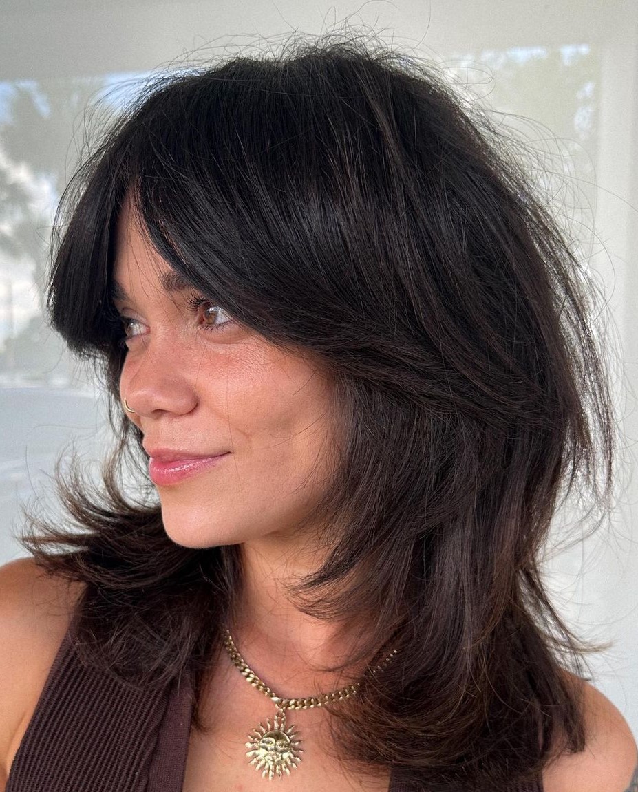 Modern Rachel Cut with Wispy Layers and Curtain Fringe