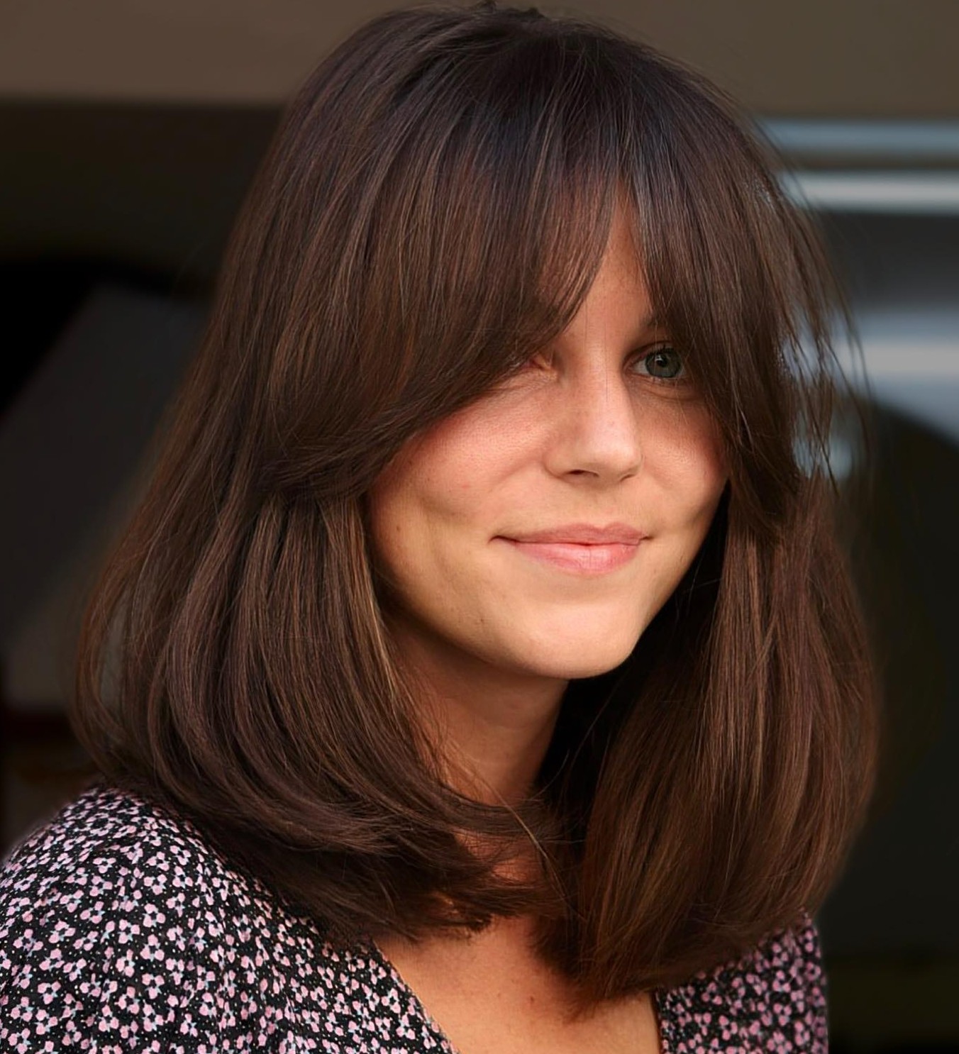 Shoulder-Length Lob with Curtain Bangs