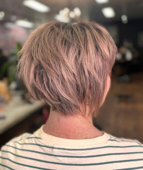 Short Layered Pinkish Brown Bob