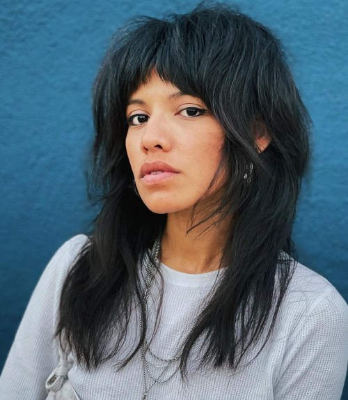 Voluminous Black Shag with Bangs