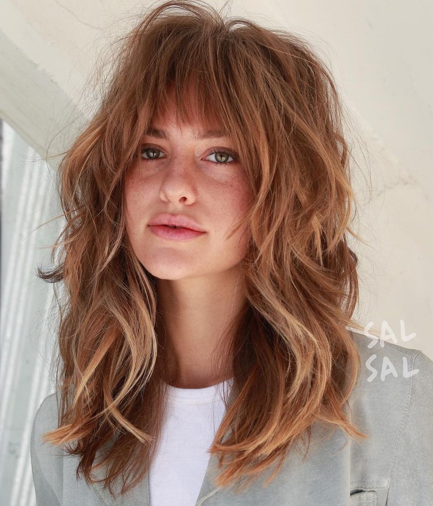 Airy Tousled Hairstyle with Bardot Bangs