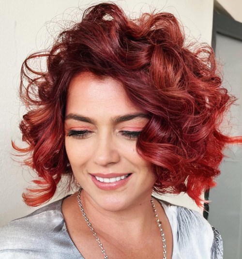 Bright Red Curly Bob
