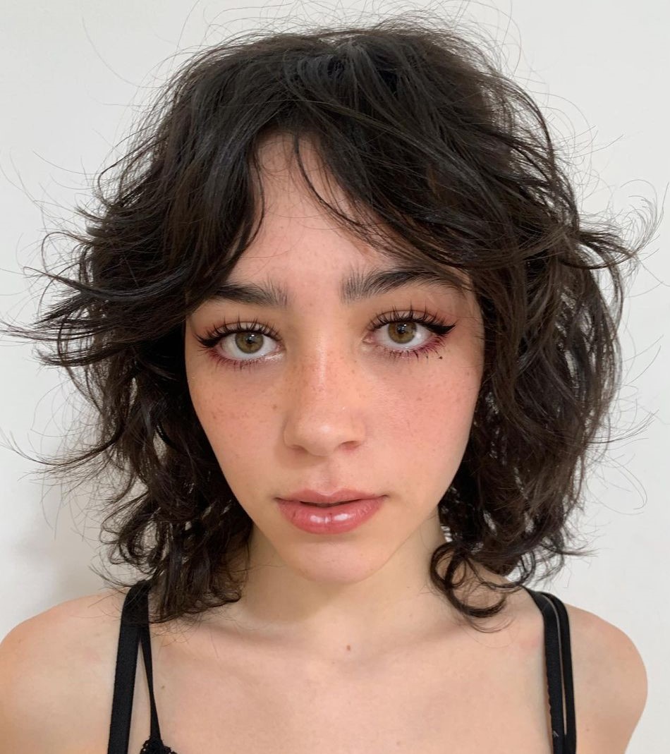 Wavy Wolf Cut Bob with Curtain Bangs