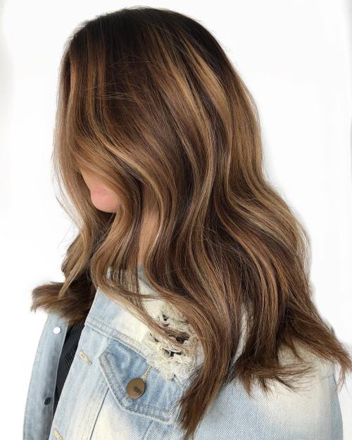 Long Dark Brown Hair with Honey Balayage