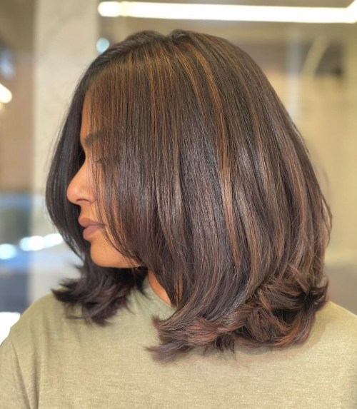 Polished Flipped Up Lob for Thick Hair