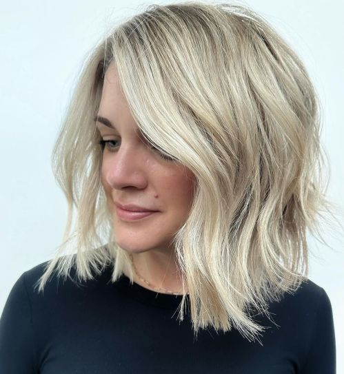 Beige Blonde Lob with Textured Layers