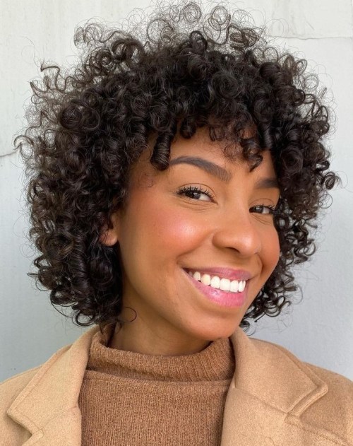 Curly Bob with Short Curly Bangs