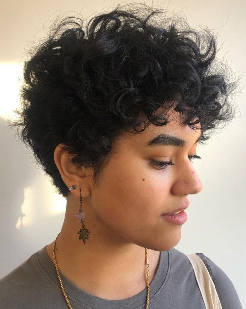 Jet Black Curly Pixie