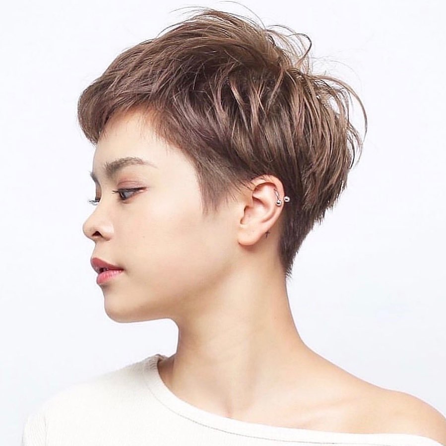 Rosy Brown Pixie with Wispy Texture for Thin Hair