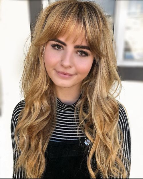 Warm Blonde Hair with Wispy Curtain Bangs
