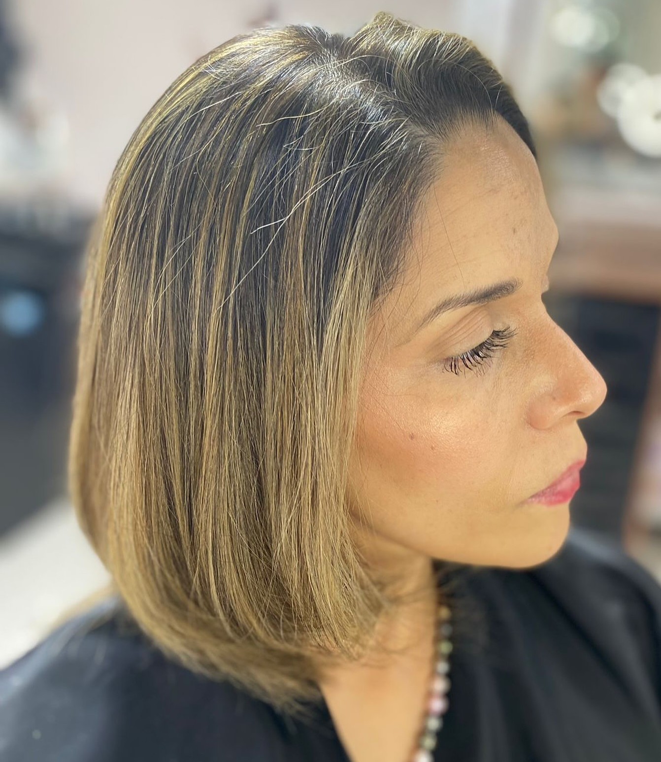 Over Fifty Dark Blonde Bob with Shadow Roots