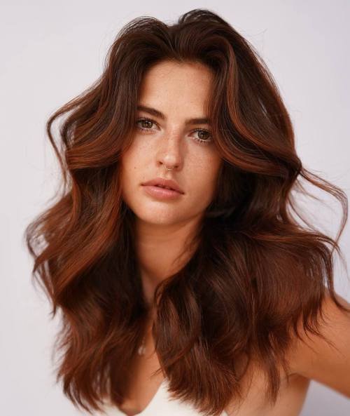 Thick Voluminous Copper Auburn Balayage Hair