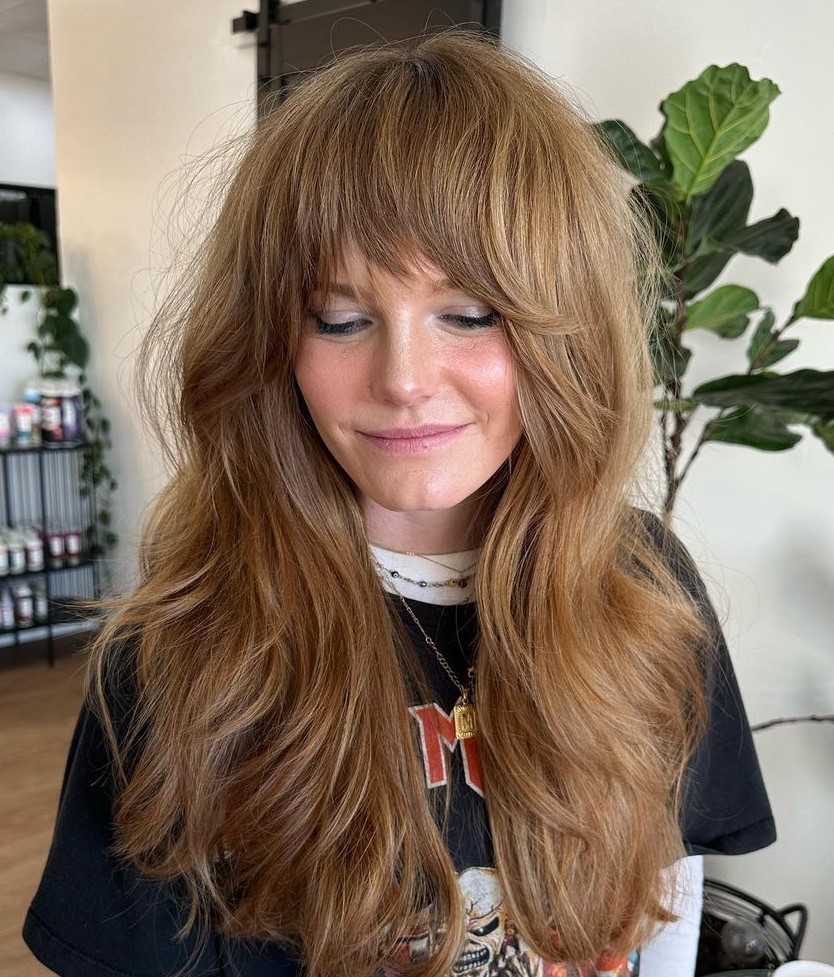 Layered Thick Hair with Shaggy Bangs