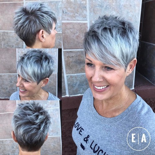 Spiky Gray Balayage Pixie for Women Over 50