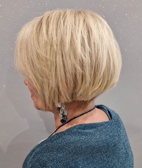 Neck Length Blonde Layered Bob for Seniors