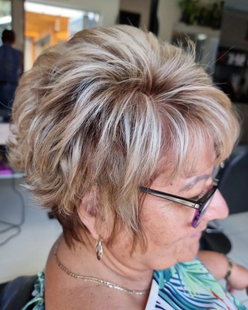 Over 50 Shaggy Tapered Blonde Balayage Pixie