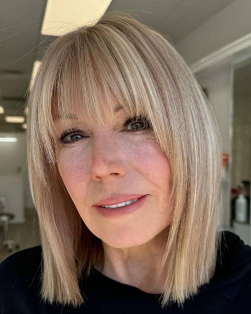 60+ Face Framing Blunt Lob with Bangs