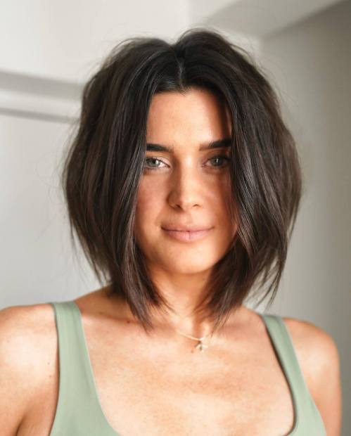 Inverted Black Brown Collarbone Bob