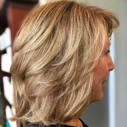 60+ Medium Length Wavy Layered Haircut