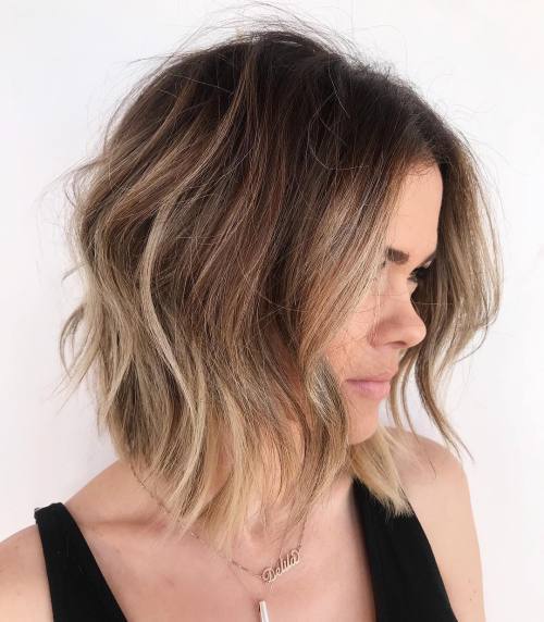 Brunette Lob with Bronde Highlights