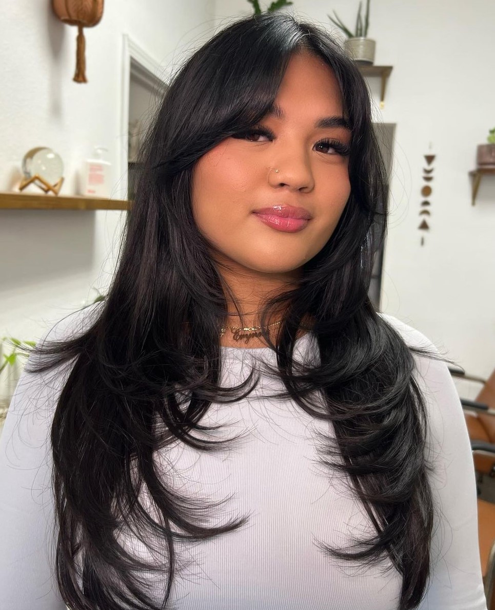 Long Layers and Curtain Bangs for Straight Hair