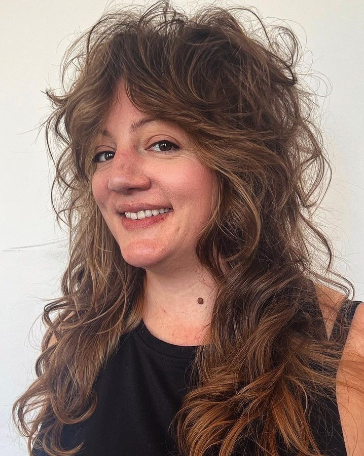 Long Shag with Curtain Bangs for Over 40