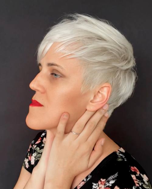 Fine Hair Short Feathered Silver Pixie
