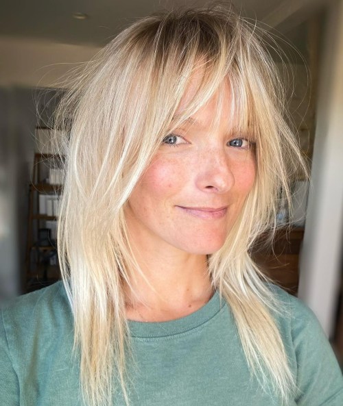Light Blonde Fine Hair with Thin Curtain Bangs