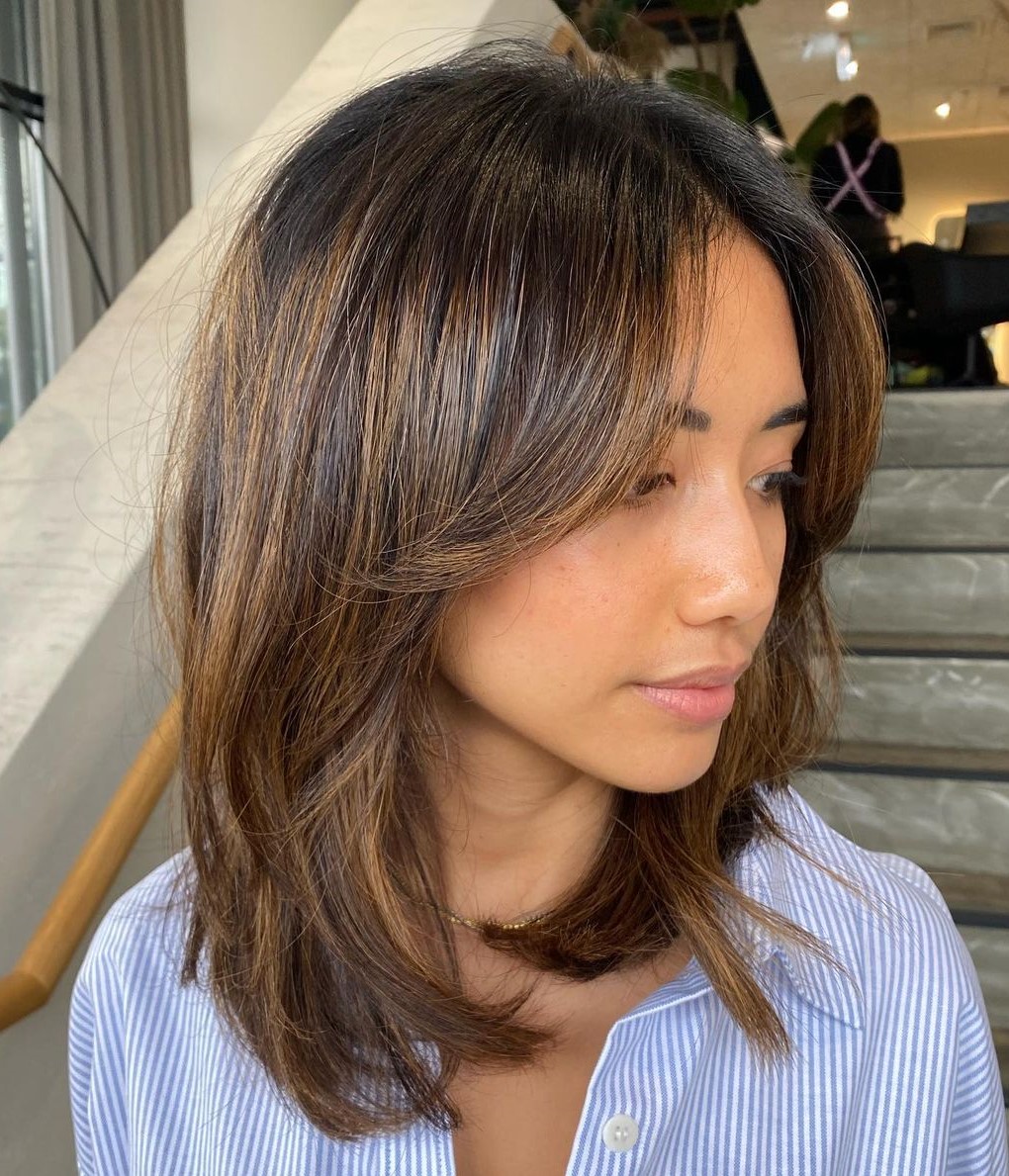 Medium Haircut with Bangs for Soft Straight Hair