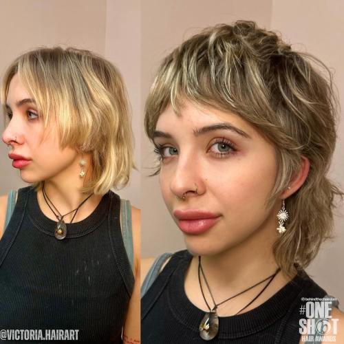 Fine Hair Choppy Mullet Before and After