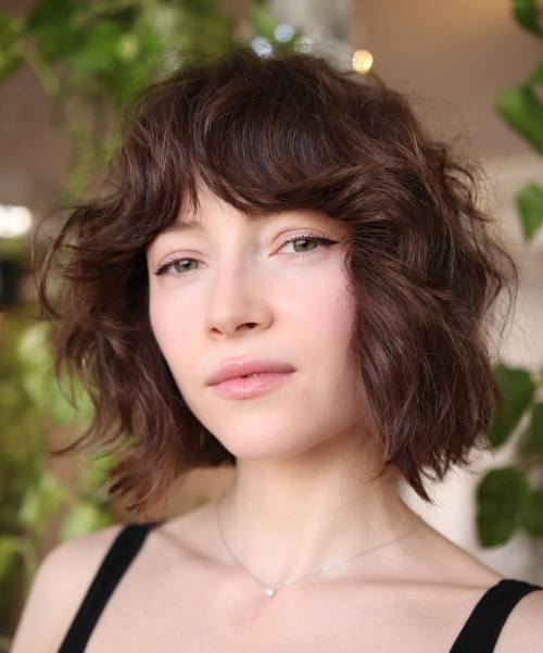 Wavy Bob with Bottleneck Bangs