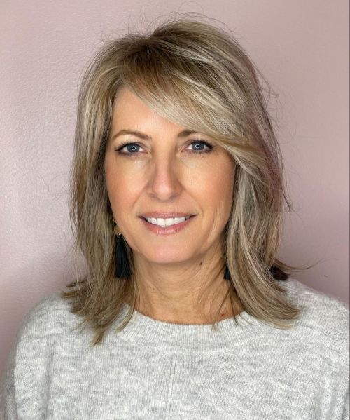 Ash Blonde Lob And Side Bangs