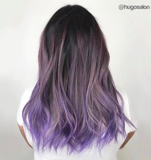 Ash Brown Balayage With Purple Ends